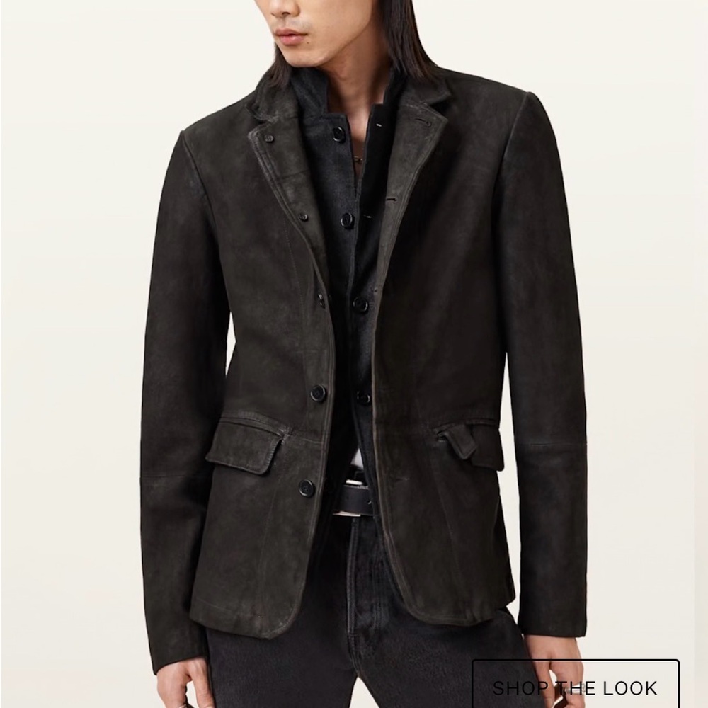 All Saints Men's Waxed Leather Suede Jacket